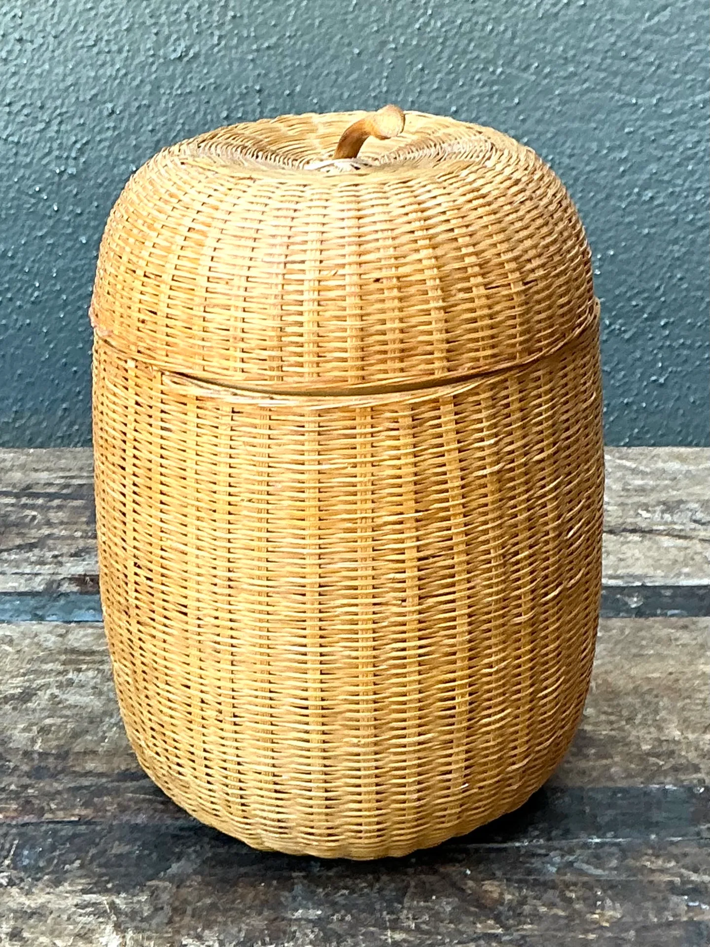 Vintage Woven Rattan Lidded Basket — additional photo 1