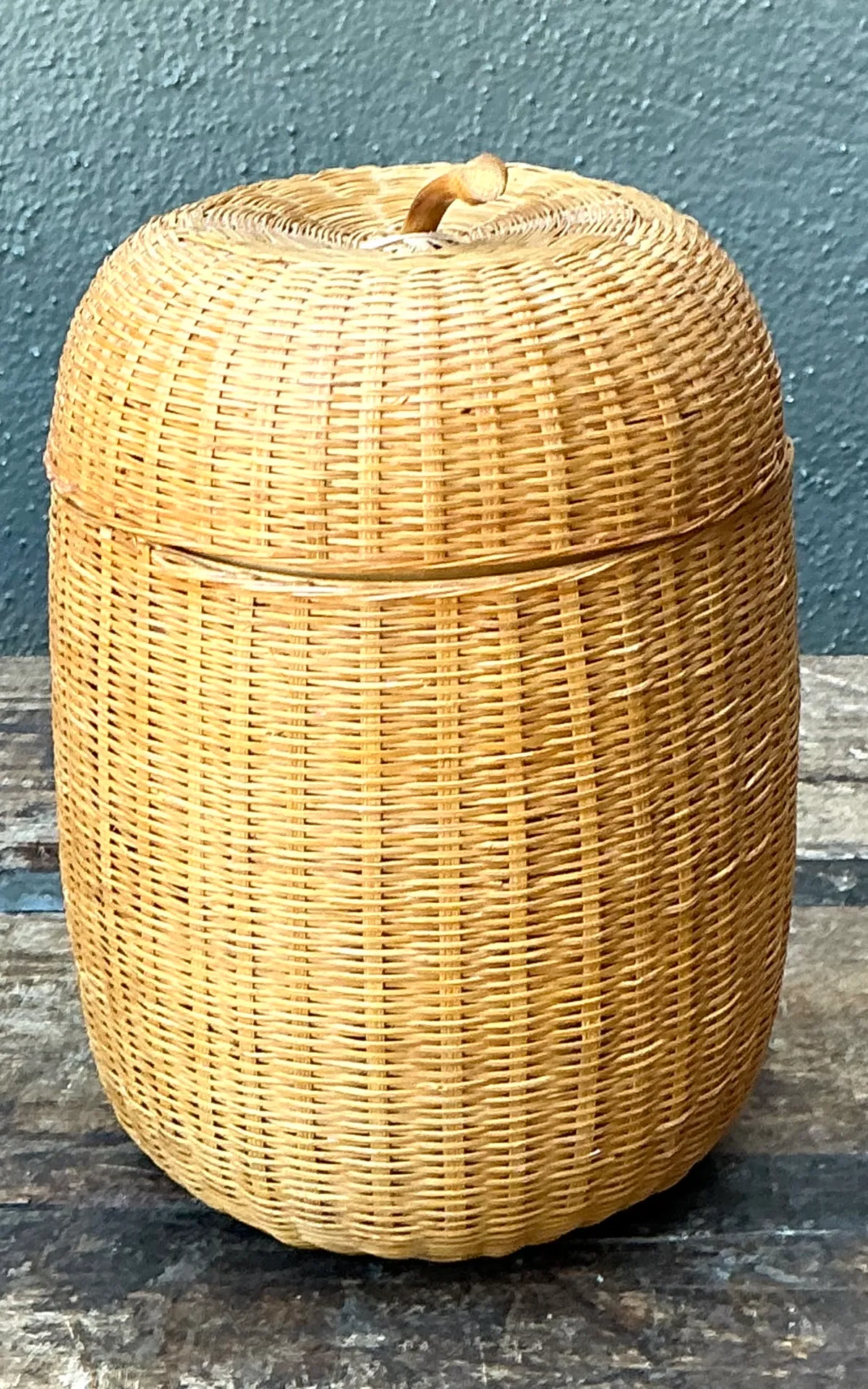 Vintage Woven Rattan Lidded Basket