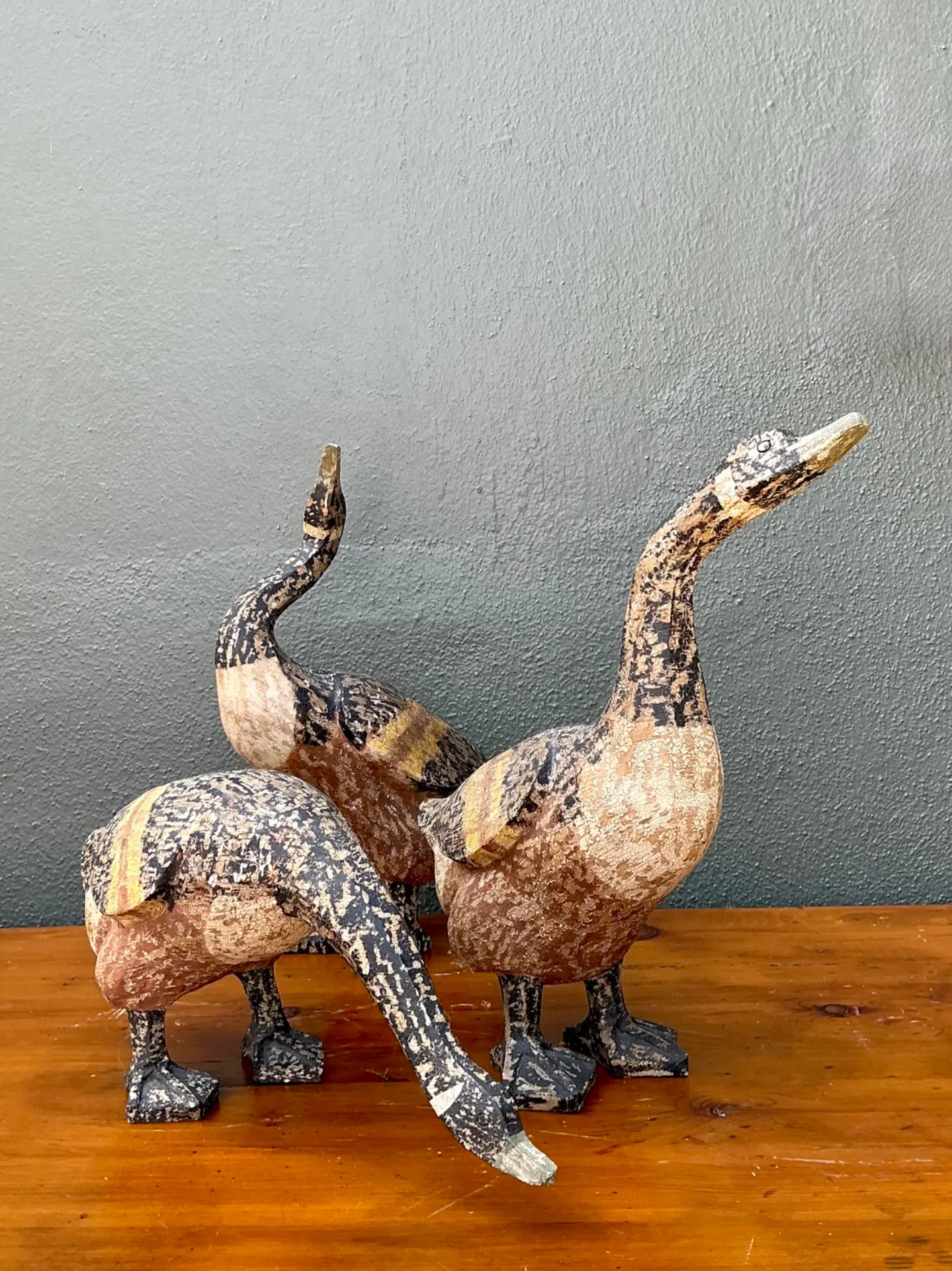Vintage Carved Wood Goose Sculptures - Set of 3 — additional photo 7