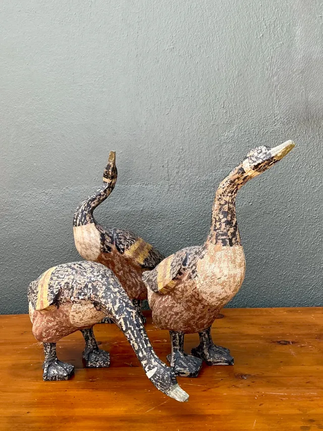 Vintage Carved Wood Goose Sculptures - Set of 3 — additional photo 7