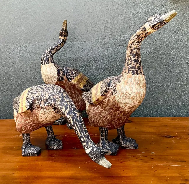 Vintage Carved Wood Goose Sculptures - Set of 3 — additional photo 8