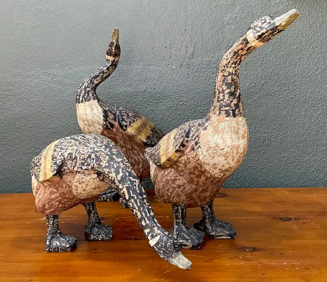 Vintage Carved Wood Goose Sculptures - Set of 3 — additional photo 3