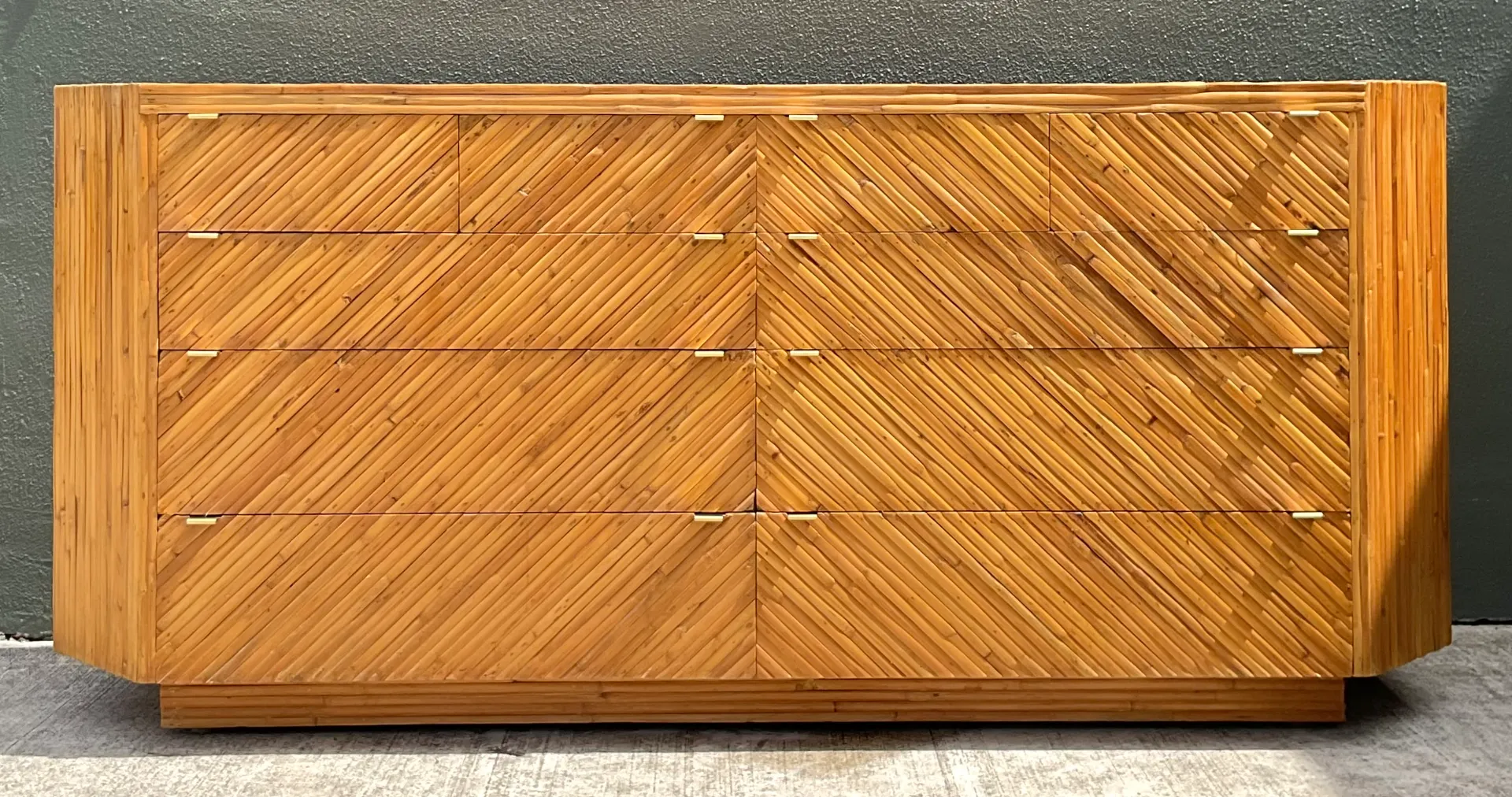 Vintage Chevron Rattan Six-Drawer Dresser — additional photo 6