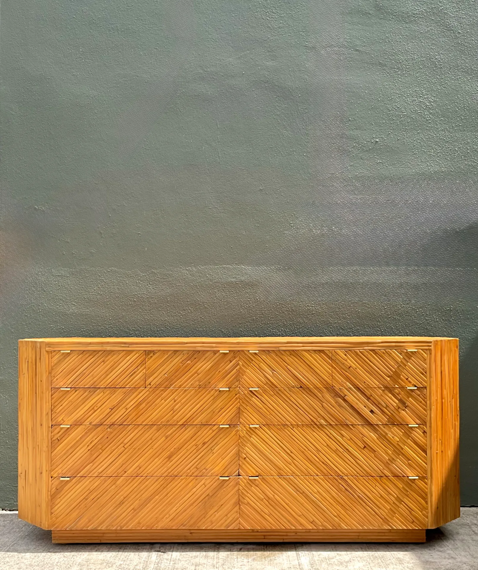 Vintage Chevron Rattan Six-Drawer Dresser — additional photo 2