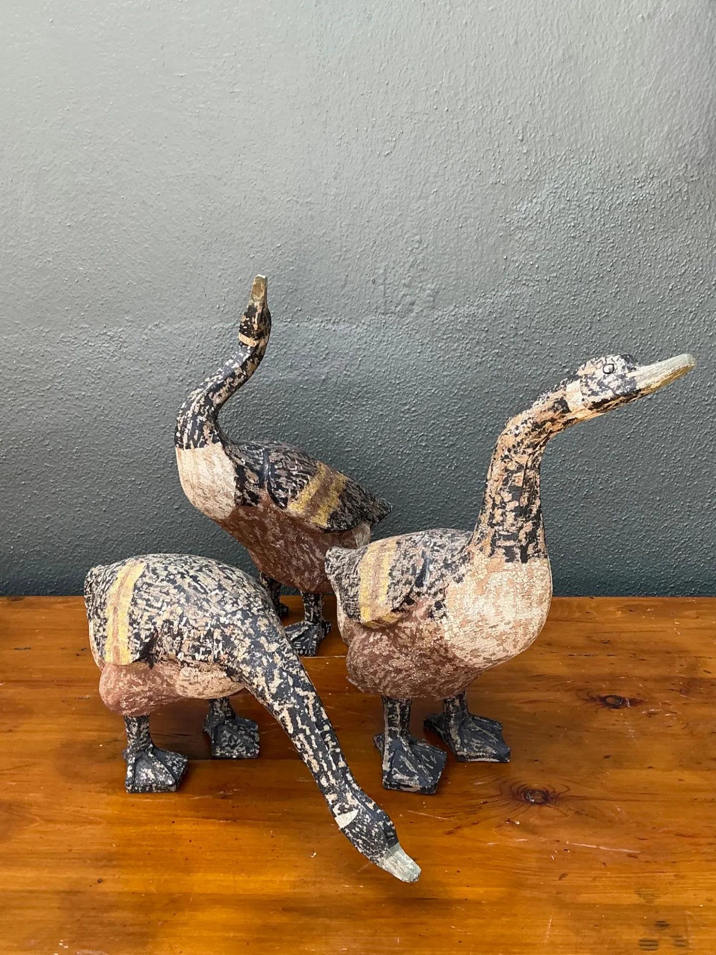 Vintage Carved Wood Goose Sculptures - Set of 3 — additional photo 5