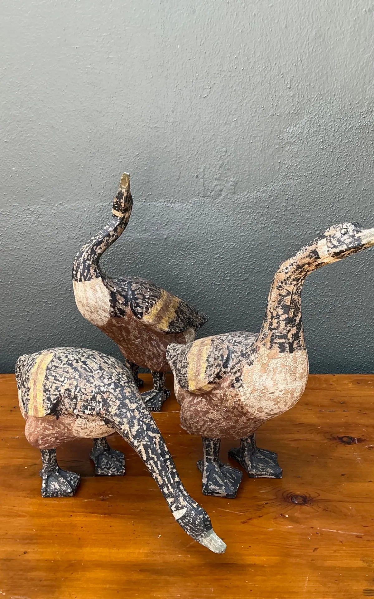 Vintage Carved Wood Goose Sculptures - Set of 3 — additional photo 5