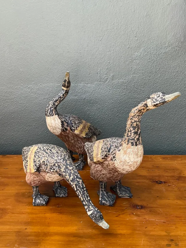 Vintage Carved Wood Goose Sculptures - Set of 3 — additional photo 5