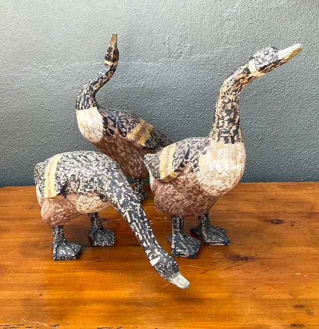 Vintage Carved Wood Goose Sculptures - Set of 3 — additional photo 6