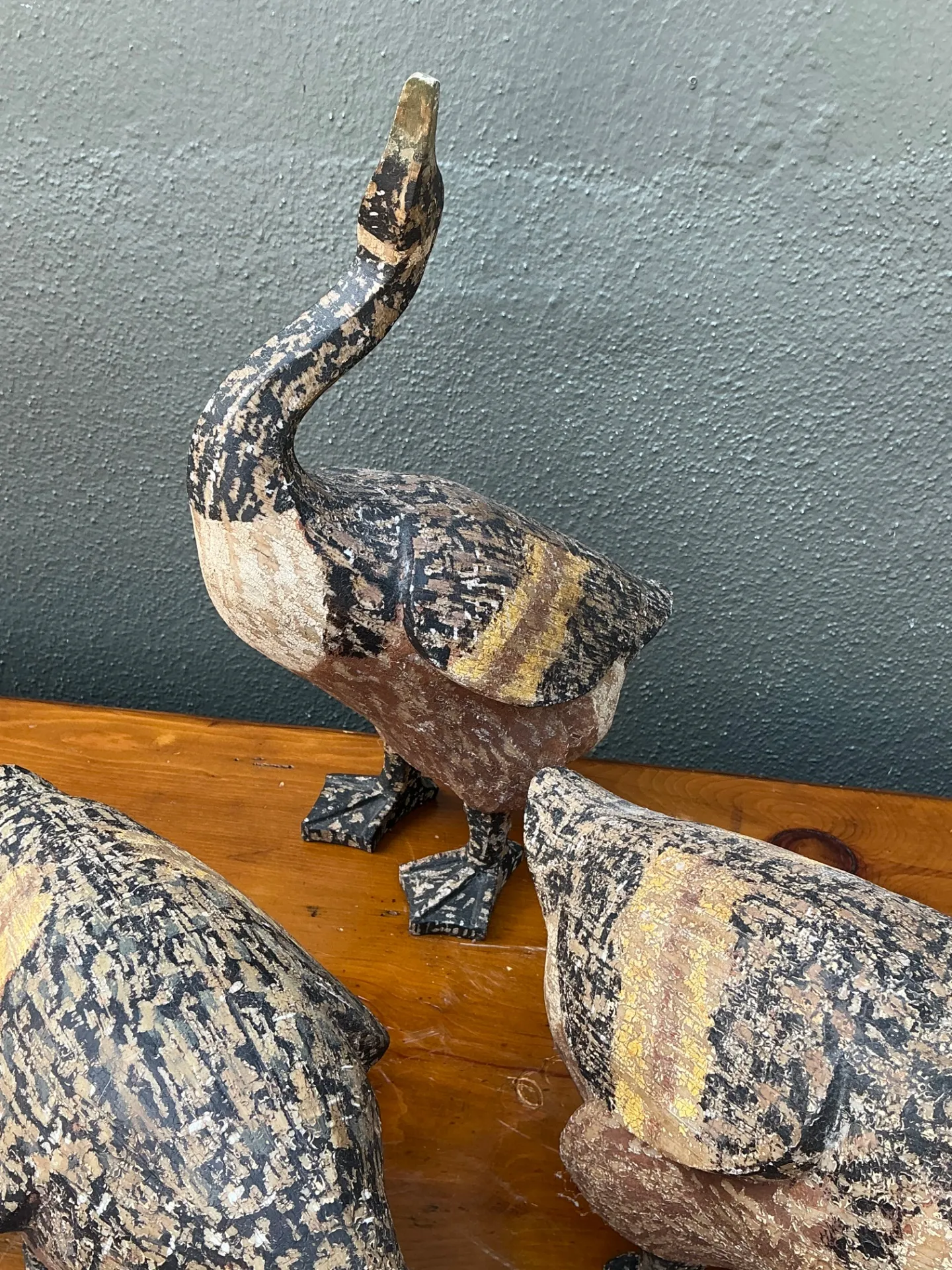 Vintage Carved Wood Goose Sculptures - Set of 3 — additional photo 2