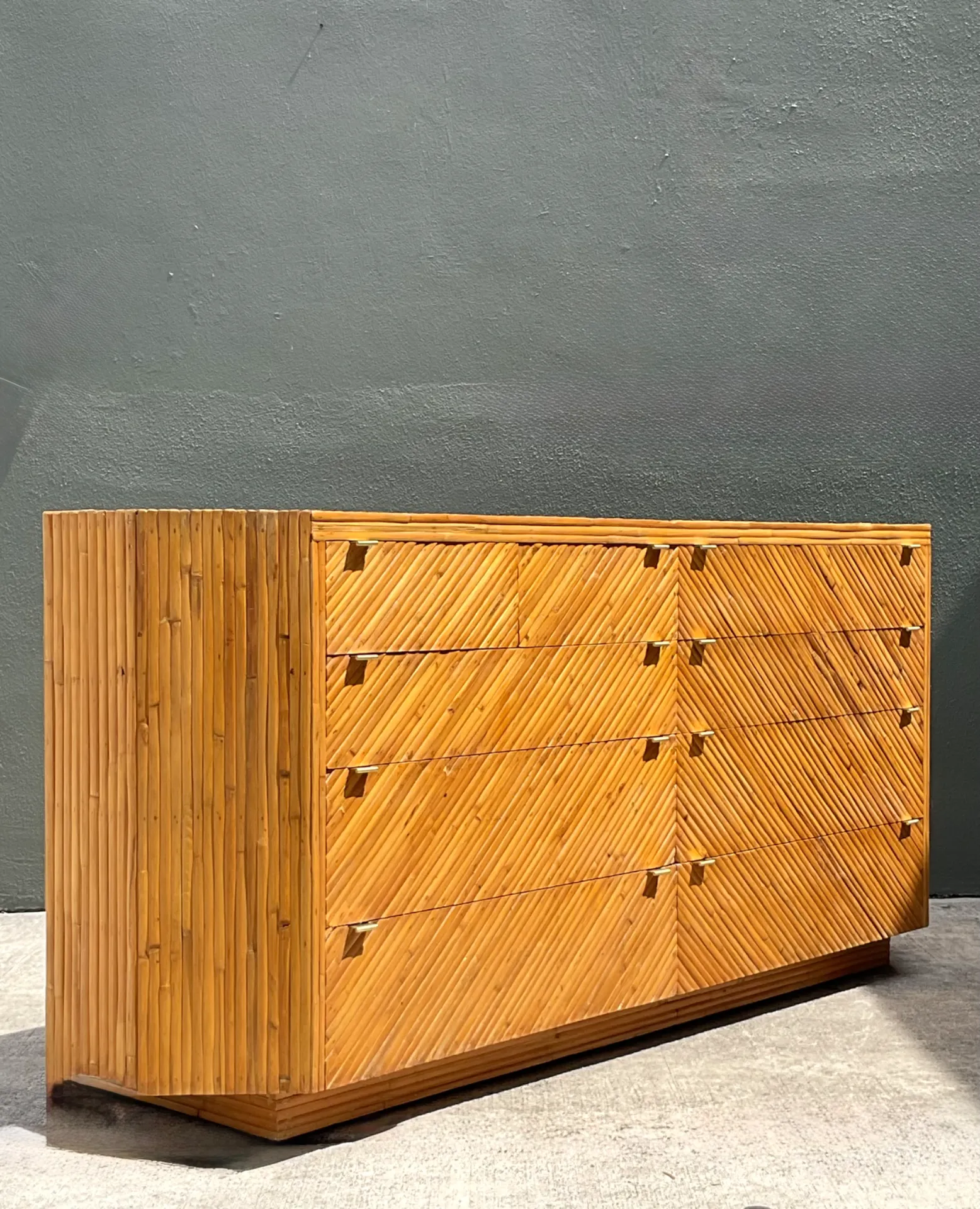 Vintage Chevron Rattan Six-Drawer Dresser — additional photo 1