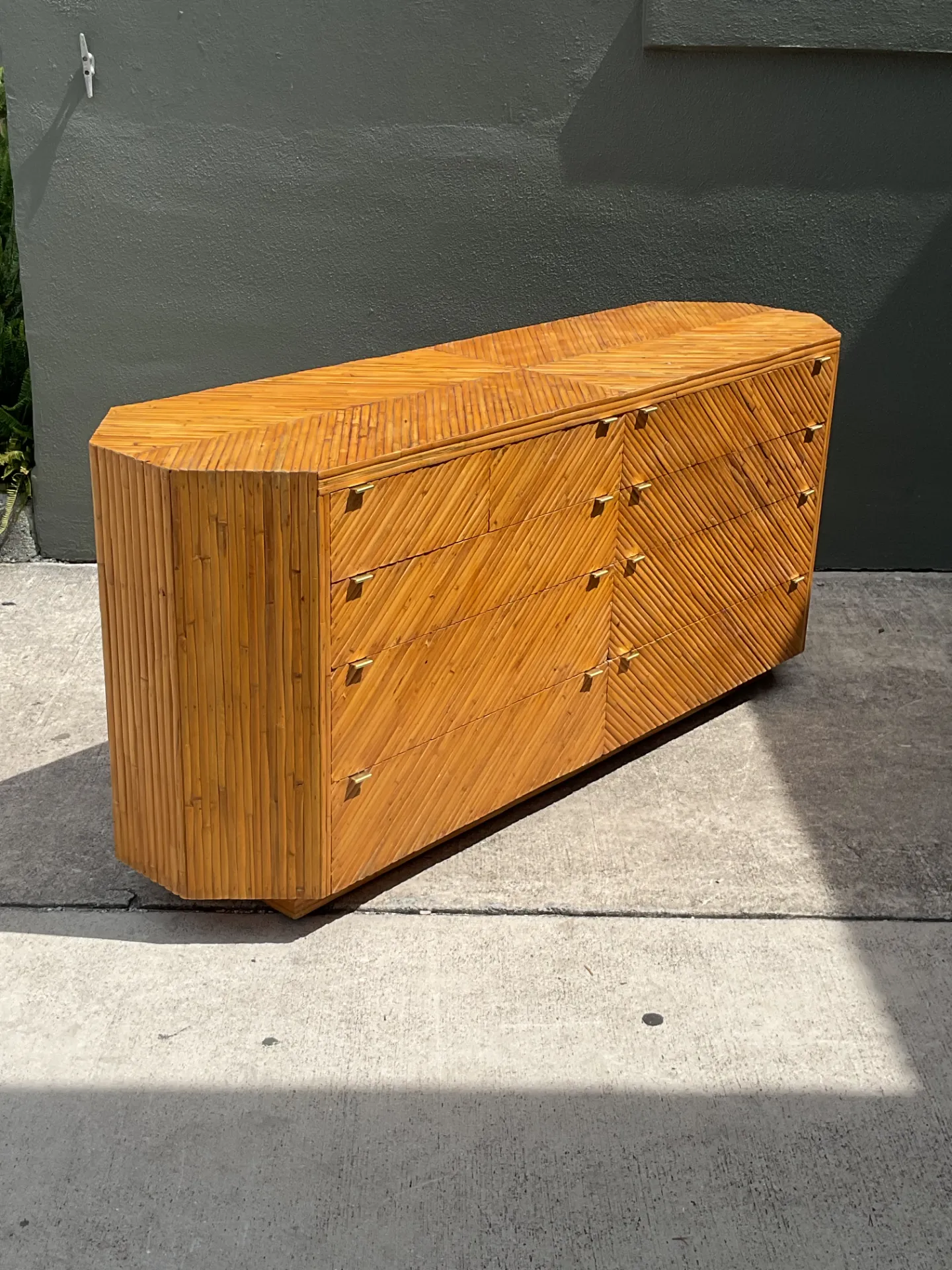 Vintage Chevron Rattan Six-Drawer Dresser — additional photo 4