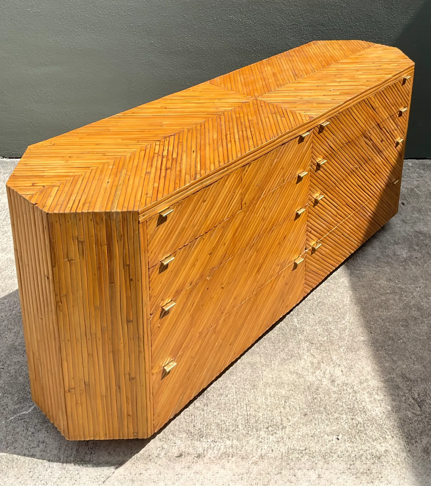 Vintage Chevron Rattan Six-Drawer Dresser — additional photo 7
