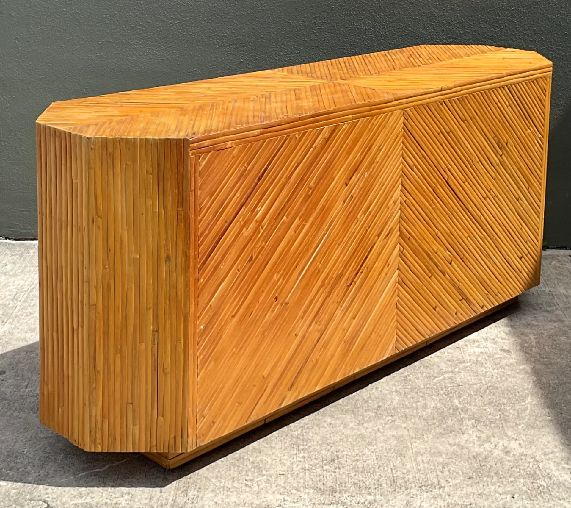 Vintage Chevron Rattan Six-Drawer Dresser — additional photo 3
