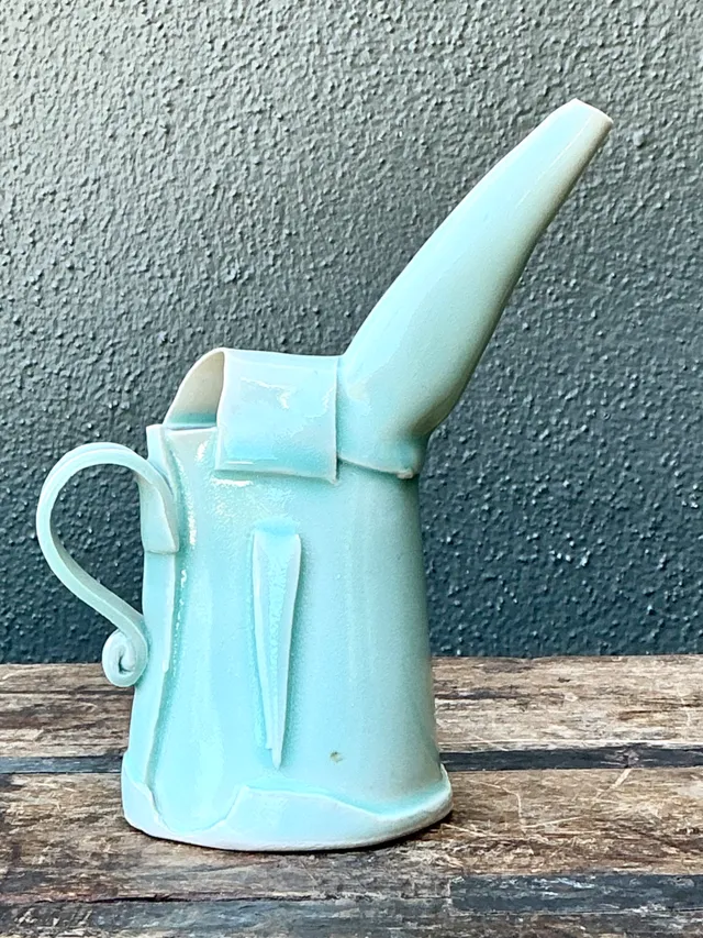 Vintage Aqua Abstract Ceramic Pitcher — additional photo 7