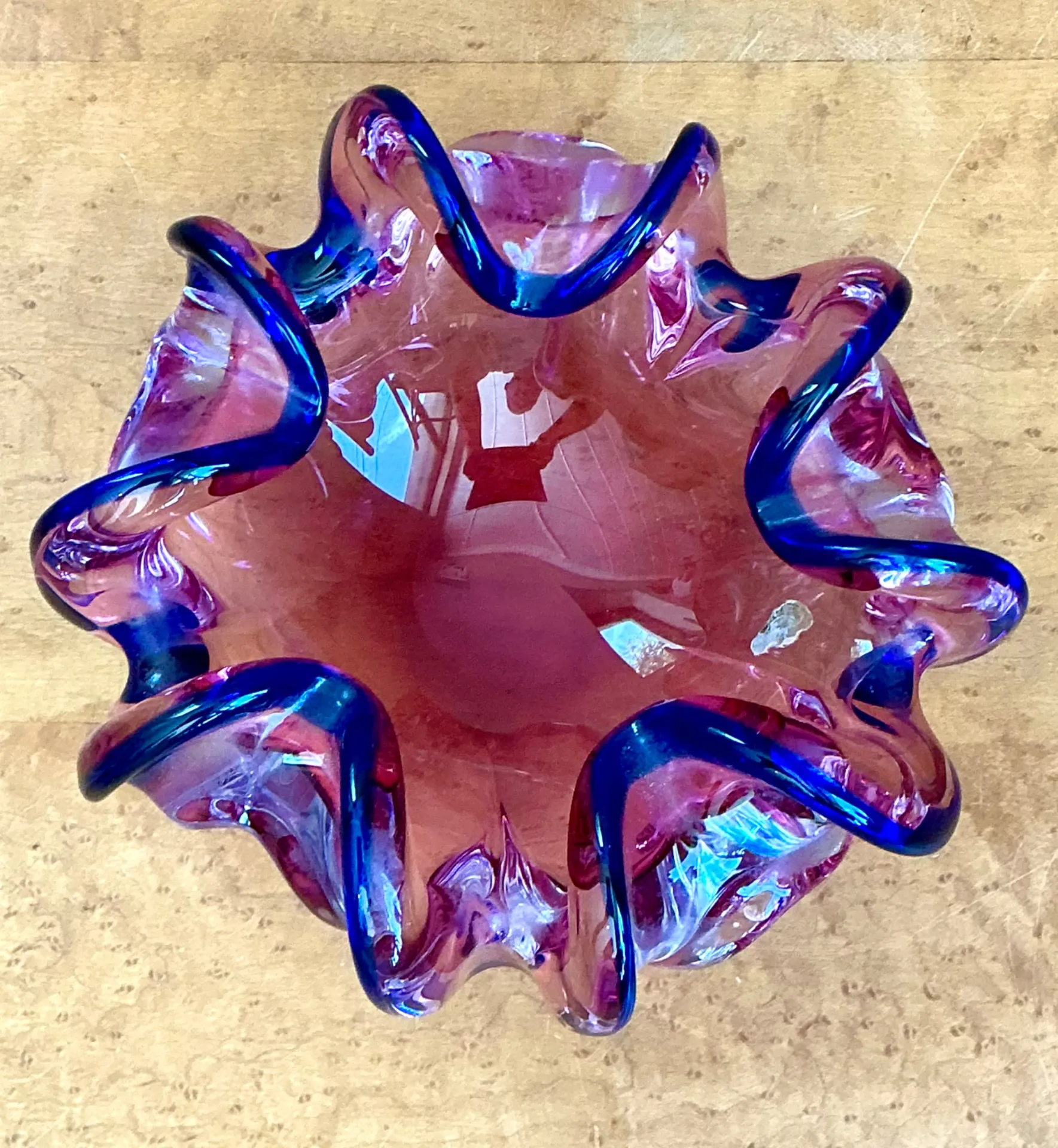Murano Pink and Blue Glass Bowl — additional photo 8