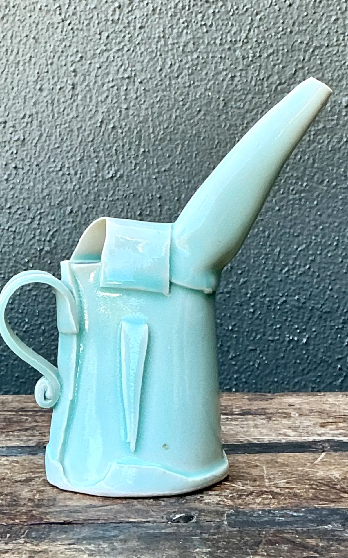 Vintage Aqua Abstract Ceramic Pitcher — additional photo 2