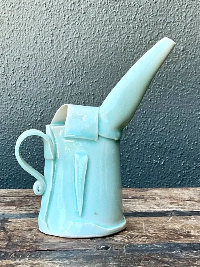 Vintage Aqua Abstract Ceramic Pitcher — additional photo 2