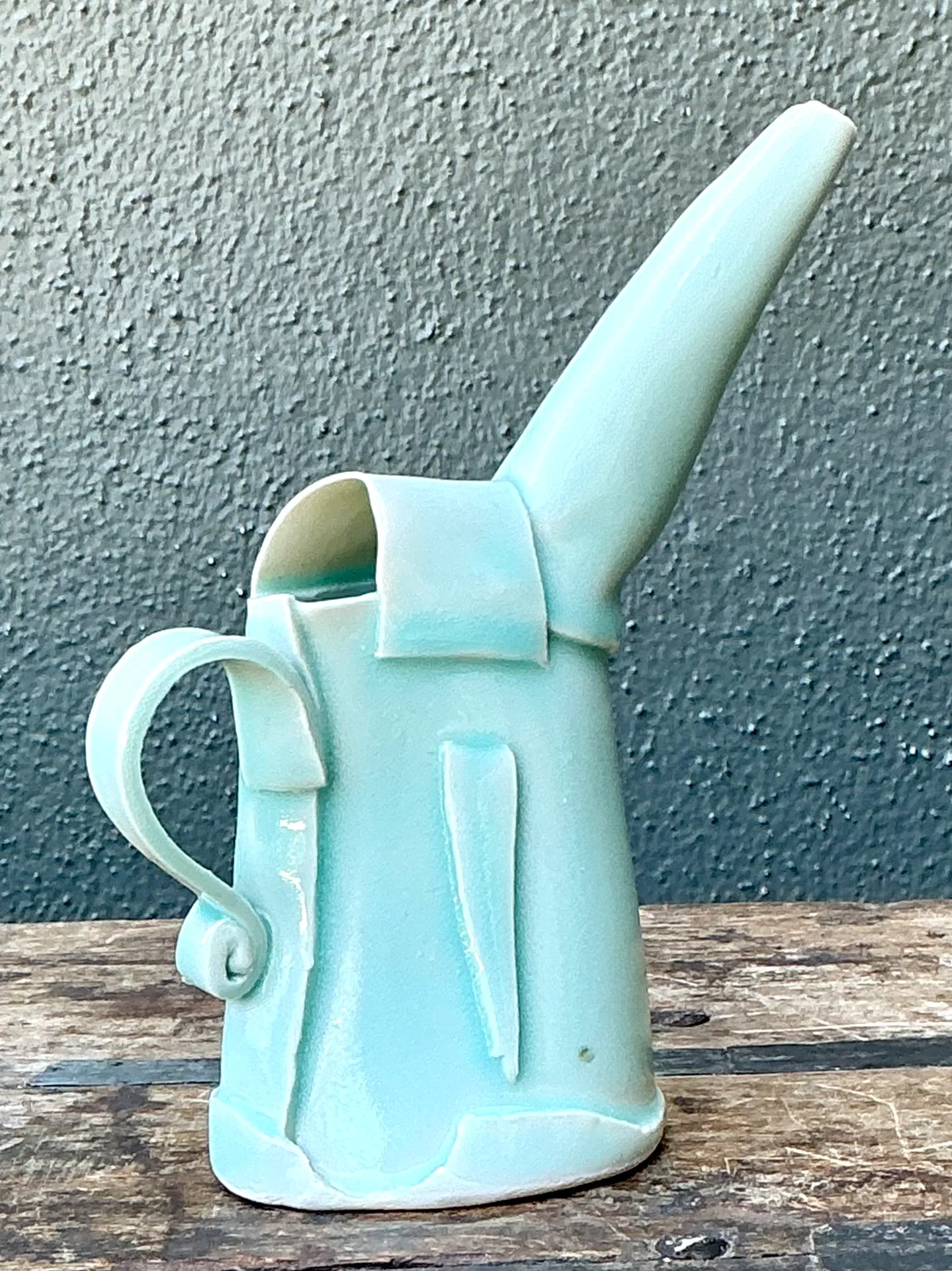 Vintage Aqua Abstract Ceramic Pitcher — additional photo 5
