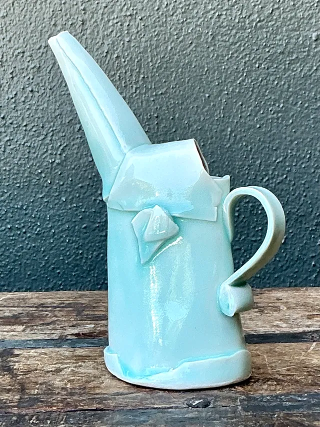 Vintage Aqua Abstract Ceramic Pitcher — additional photo 4