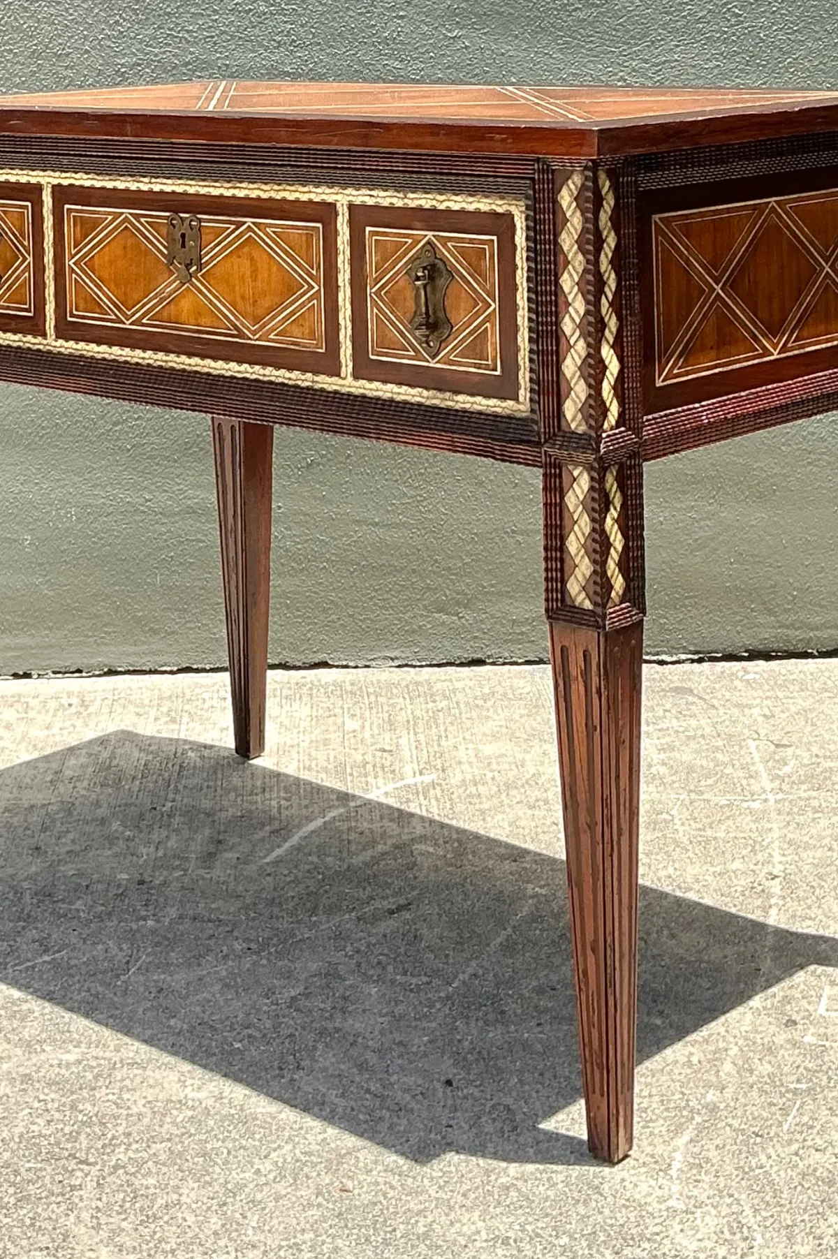Vintage Alphonse Marina Carved Wood Console Table with Bone Inlay