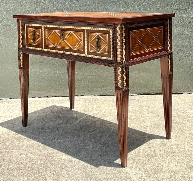 Vintage Alphonse Marina Carved Wood Console Table with Bone Inlay — additional photo 1