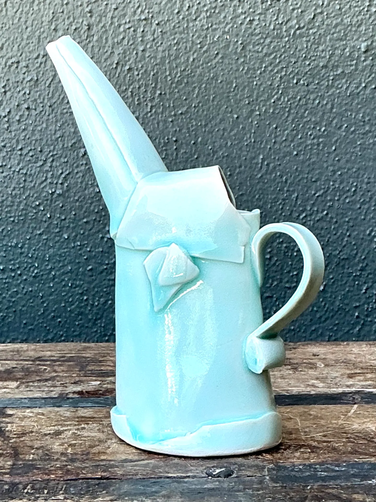Vintage Aqua Abstract Ceramic Pitcher — additional photo 1
