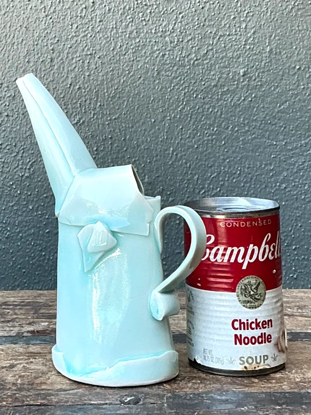 Vintage Aqua Abstract Ceramic Pitcher — additional photo 3