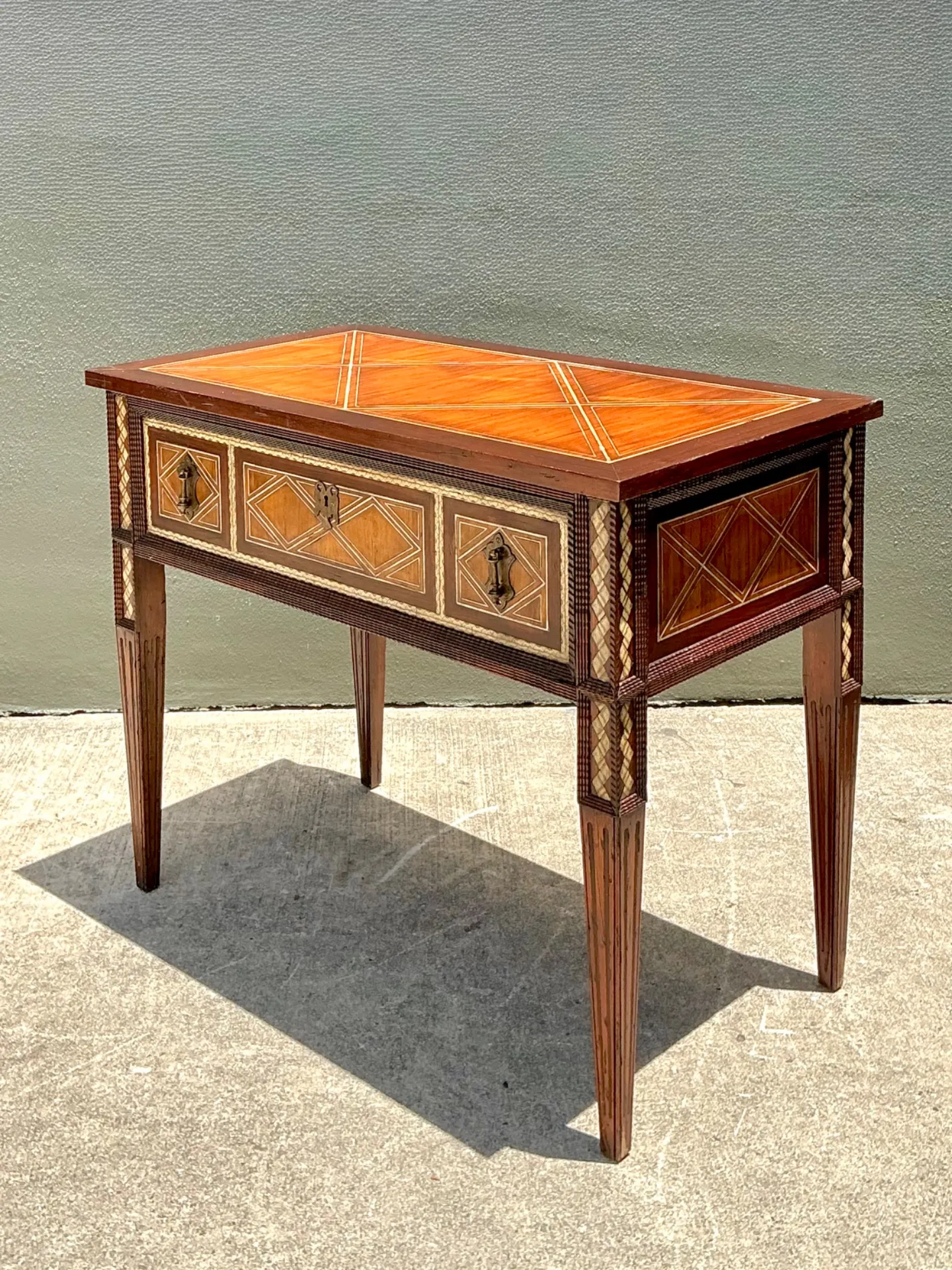 Vintage Alphonse Marina Carved Wood Console Table with Bone Inlay — additional photo 2
