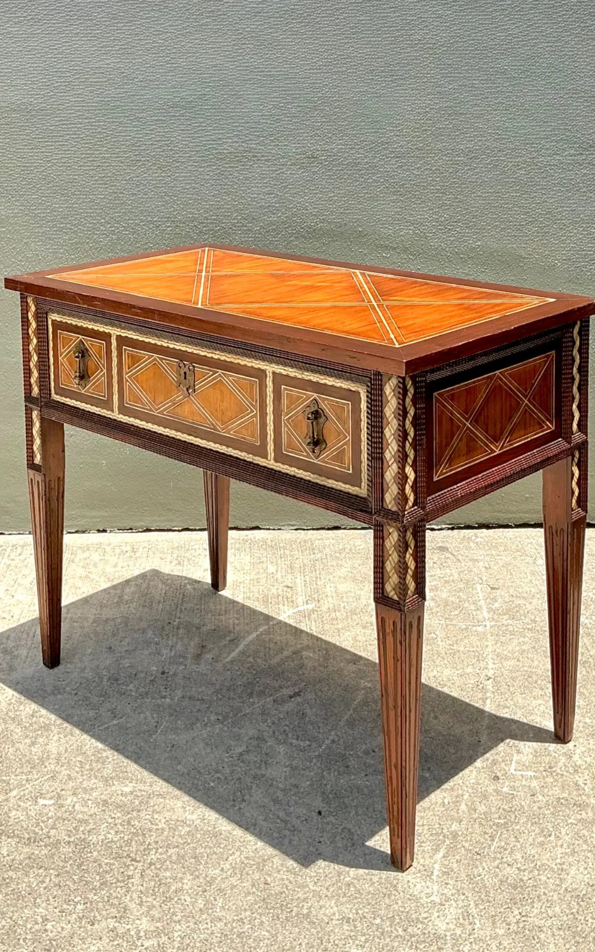 Vintage Alphonse Marina Carved Wood Console Table with Bone Inlay — additional photo 2