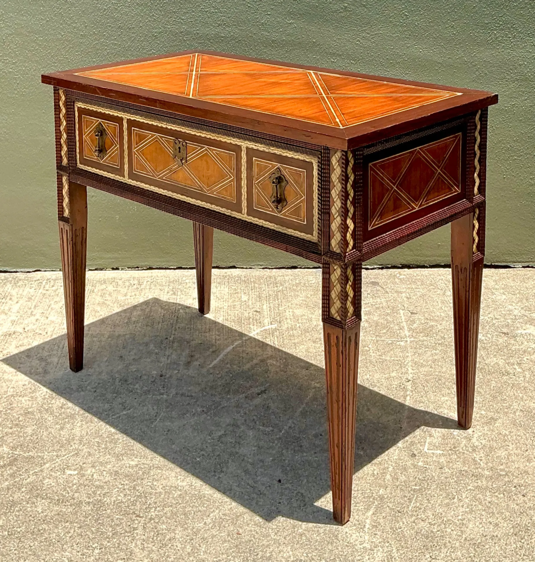 Vintage Alphonse Marina Carved Wood Console Table with Bone Inlay — additional photo 8