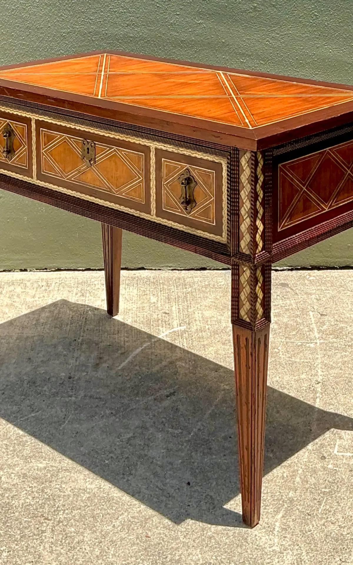 Vintage Alphonse Marina Carved Wood Console Table with Bone Inlay — additional photo 8