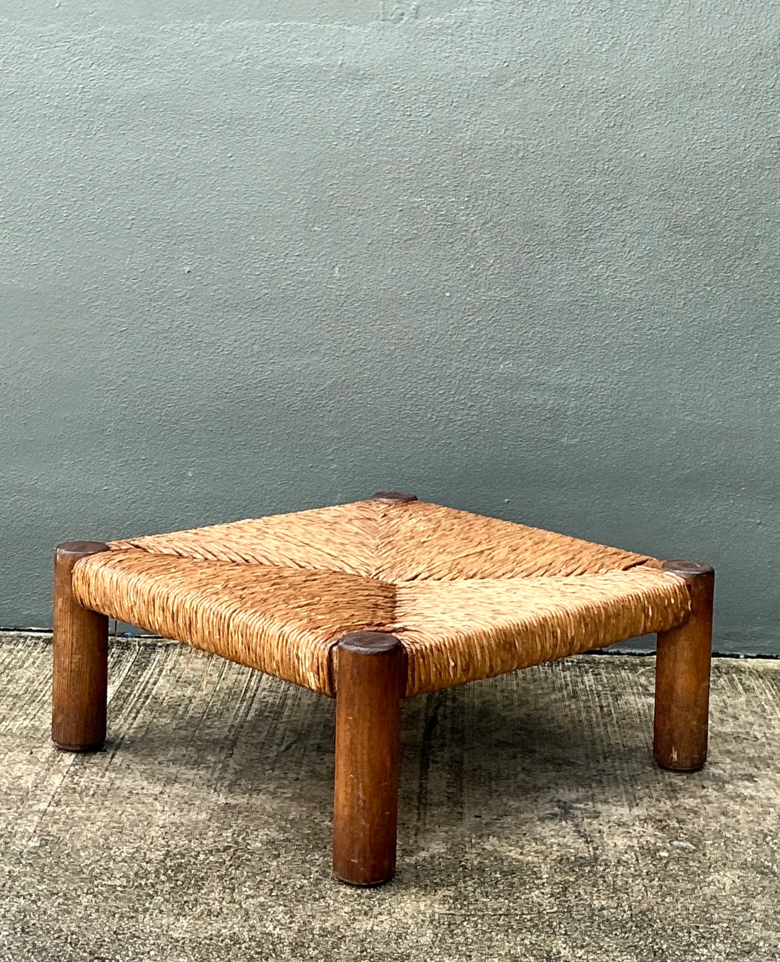Vintage Monumental Wood and Rush Ottoman — additional photo 2