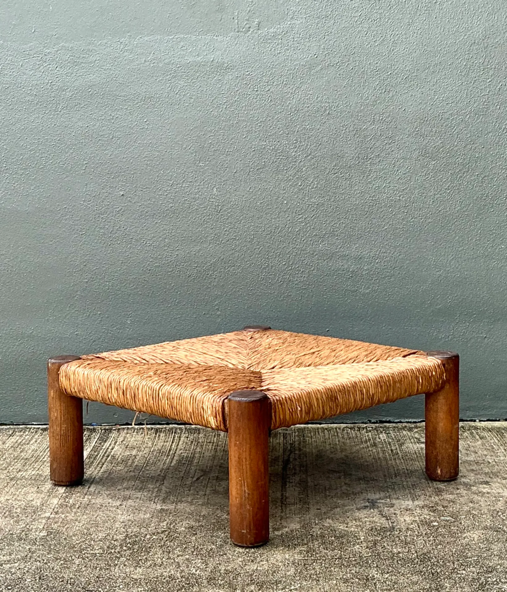 Vintage Monumental Wood and Rush Ottoman — additional photo 5