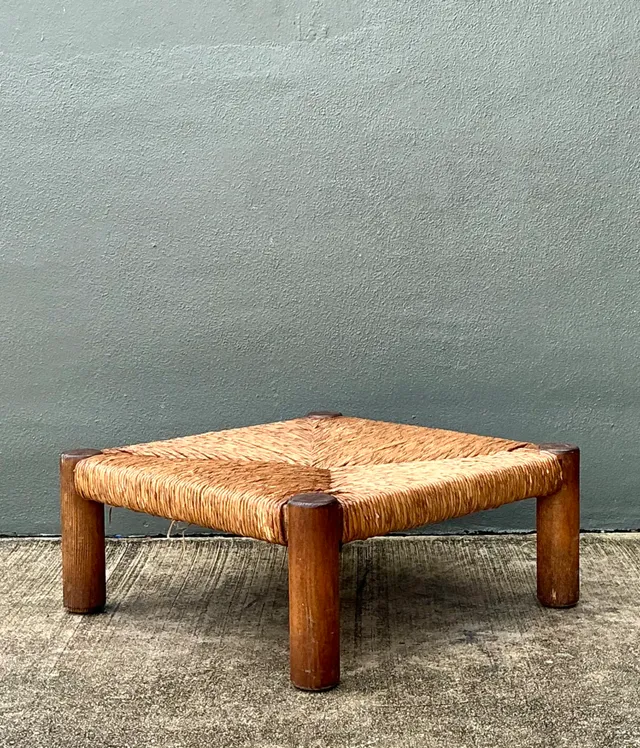 Vintage Monumental Wood and Rush Ottoman — additional photo 5