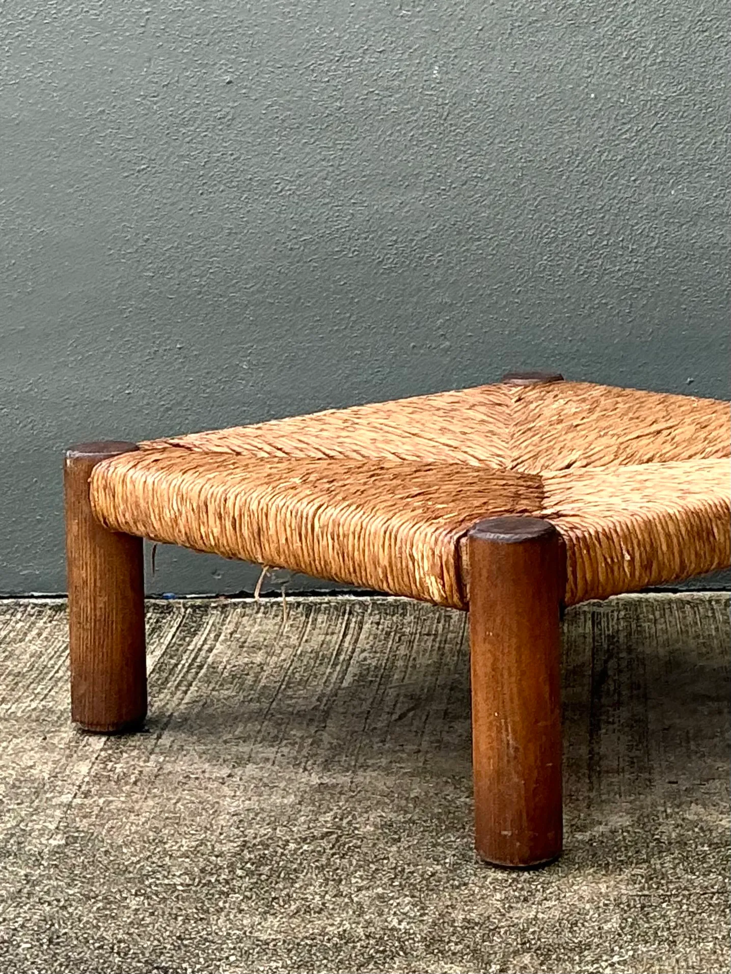 Vintage Monumental Wood and Rush Ottoman — additional photo 4