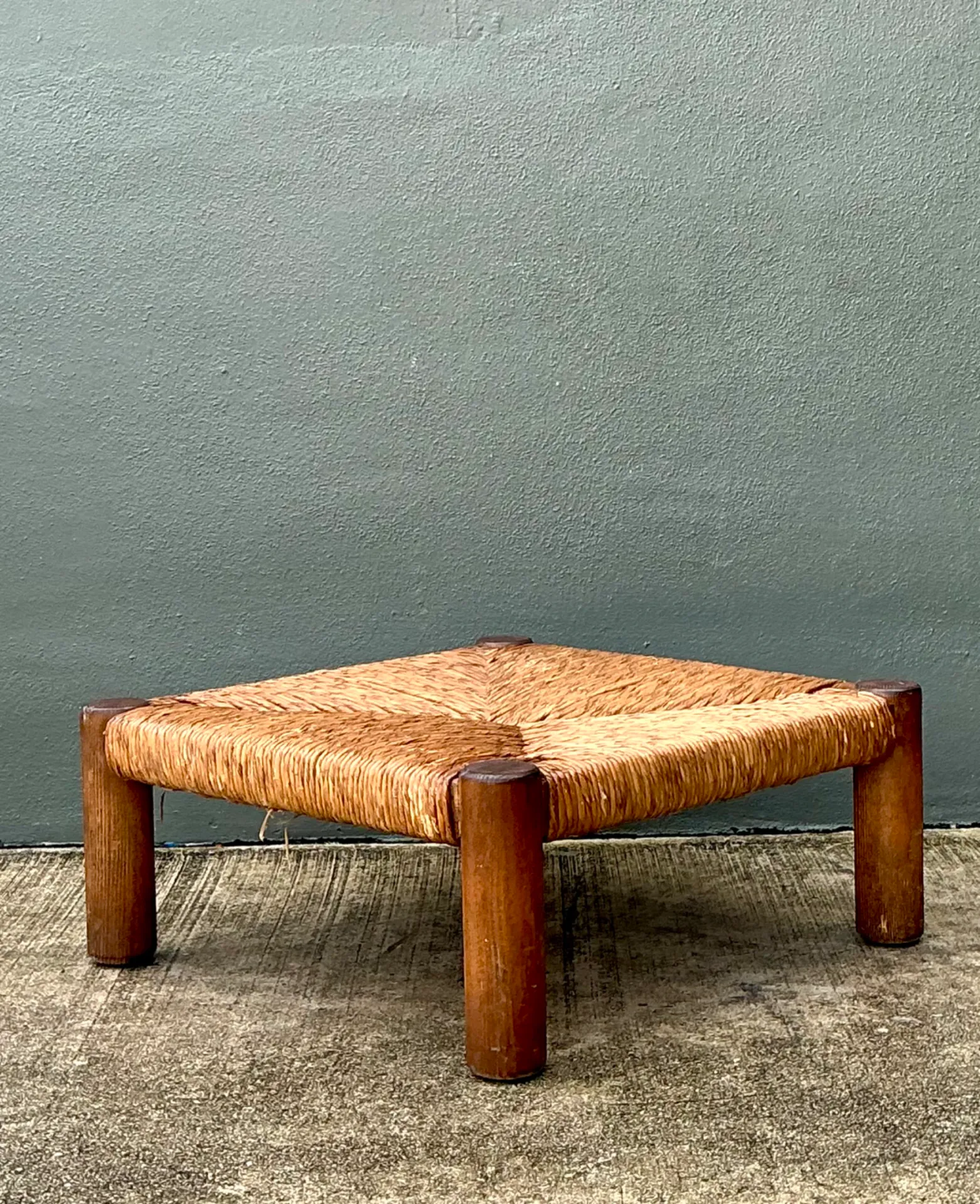 Vintage Monumental Wood and Rush Ottoman — additional photo 3