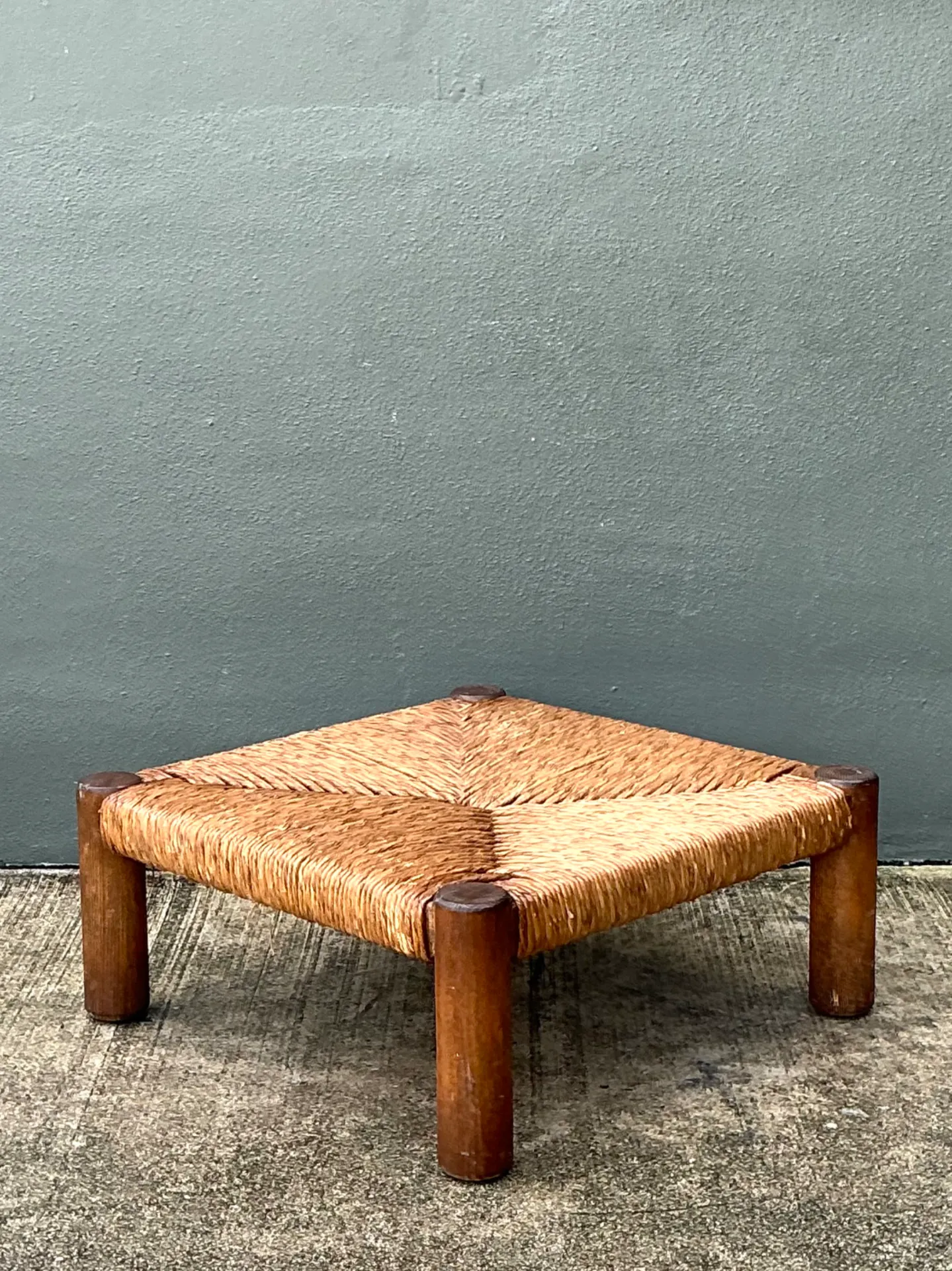 Vintage Monumental Wood and Rush Ottoman — additional photo 1