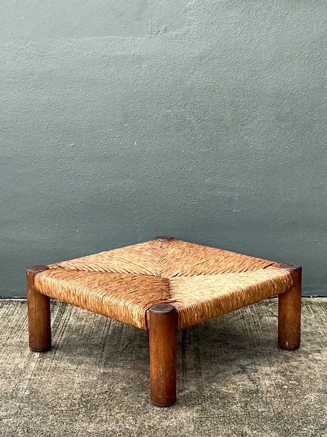 Vintage Monumental Wood and Rush Ottoman — additional photo 1