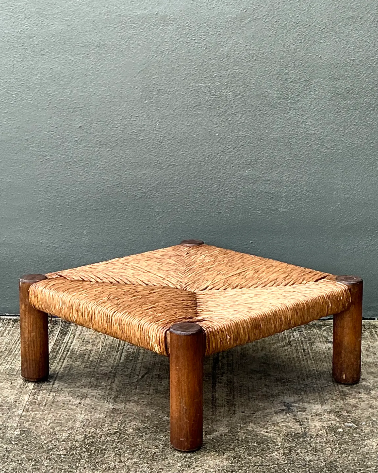 Vintage Monumental Wood and Rush Ottoman — additional photo 8