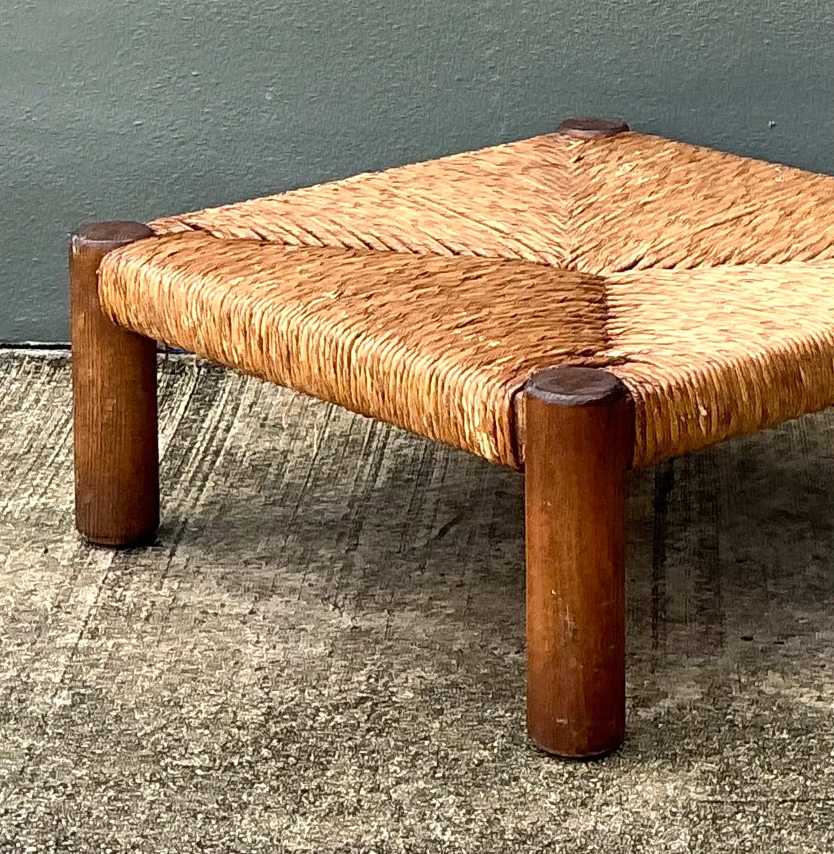 Vintage Monumental Wood and Rush Ottoman — additional photo 6