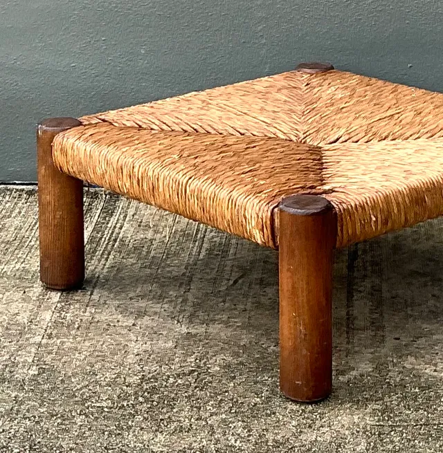 Vintage Monumental Wood and Rush Ottoman — additional photo 6