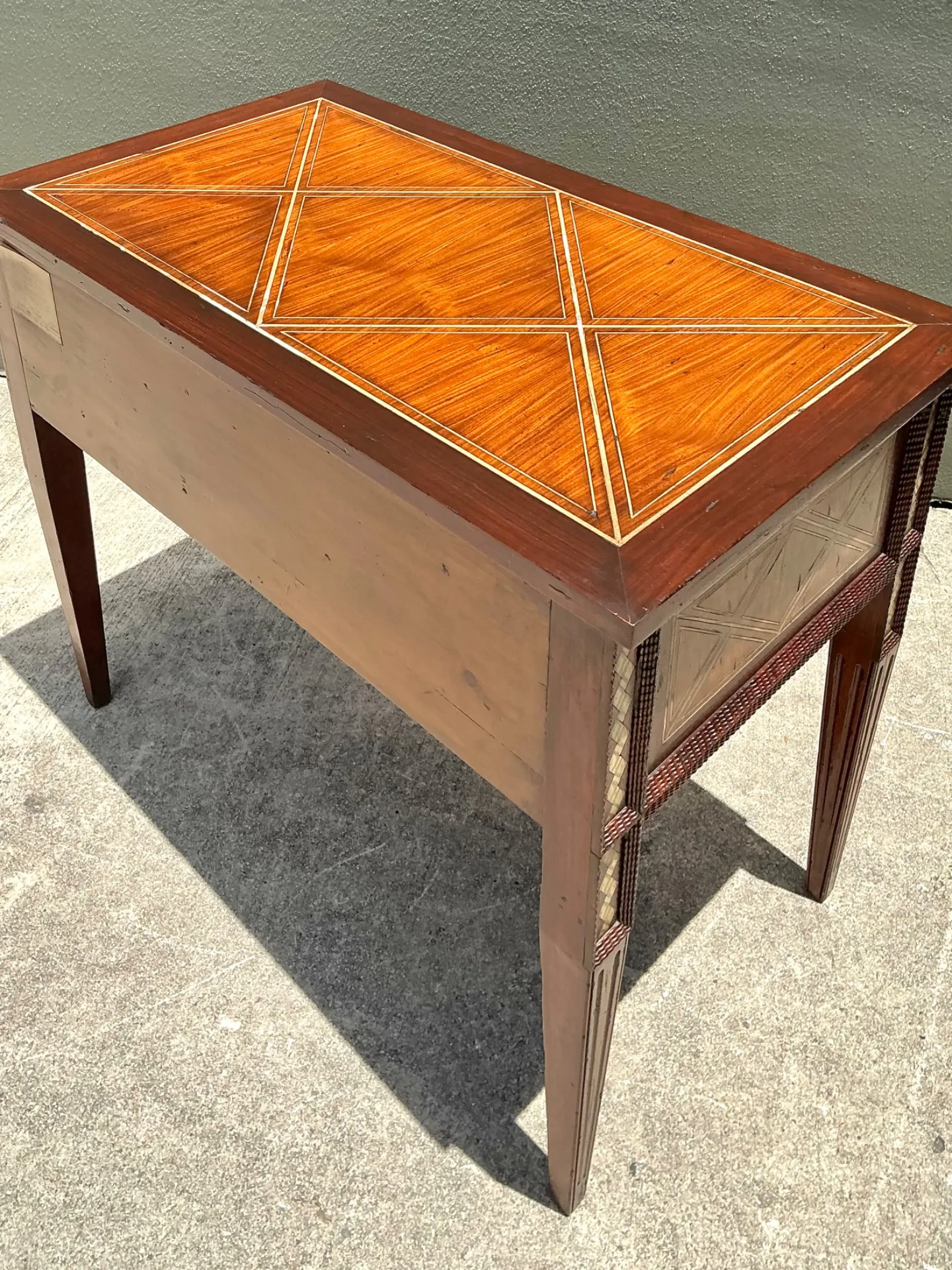 Vintage Alphonse Marina Carved Wood Console Table with Bone Inlay — additional photo 7