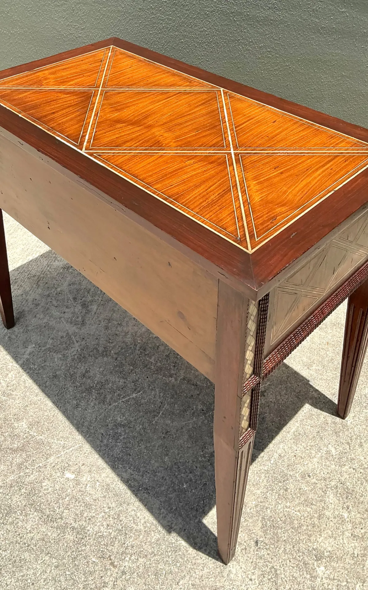 Vintage Alphonse Marina Carved Wood Console Table with Bone Inlay — additional photo 7