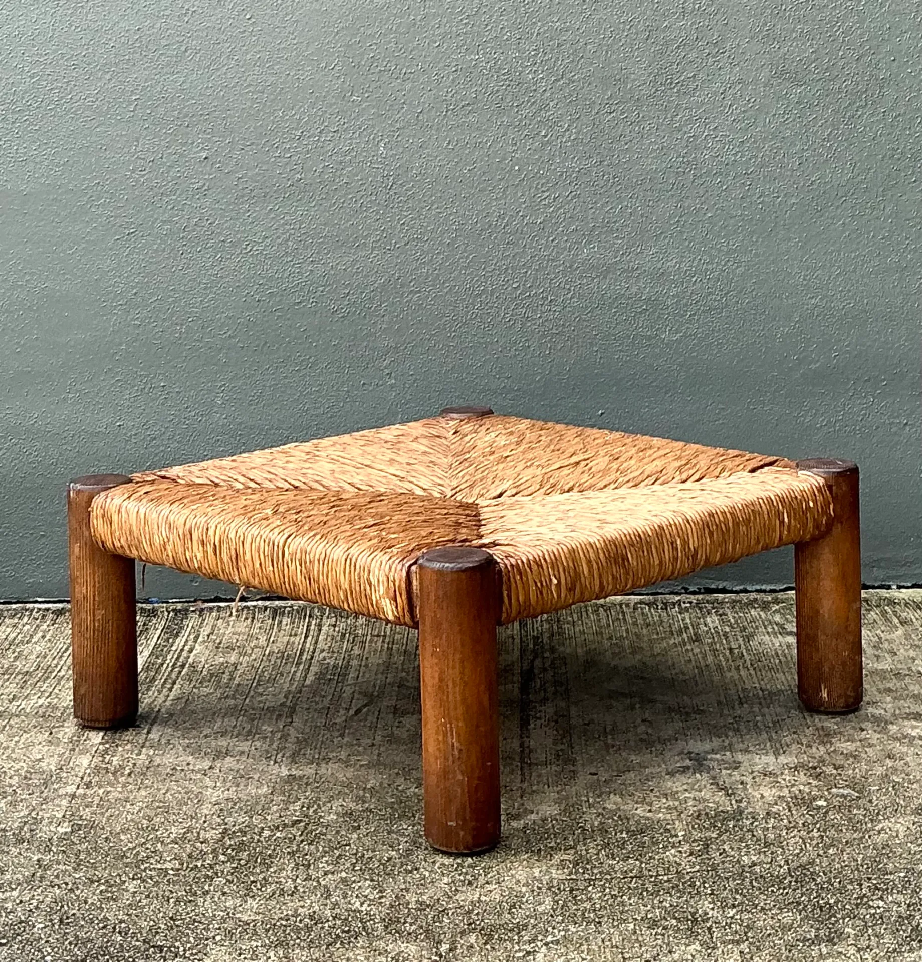 Vintage Monumental Wood and Rush Ottoman — additional photo 7