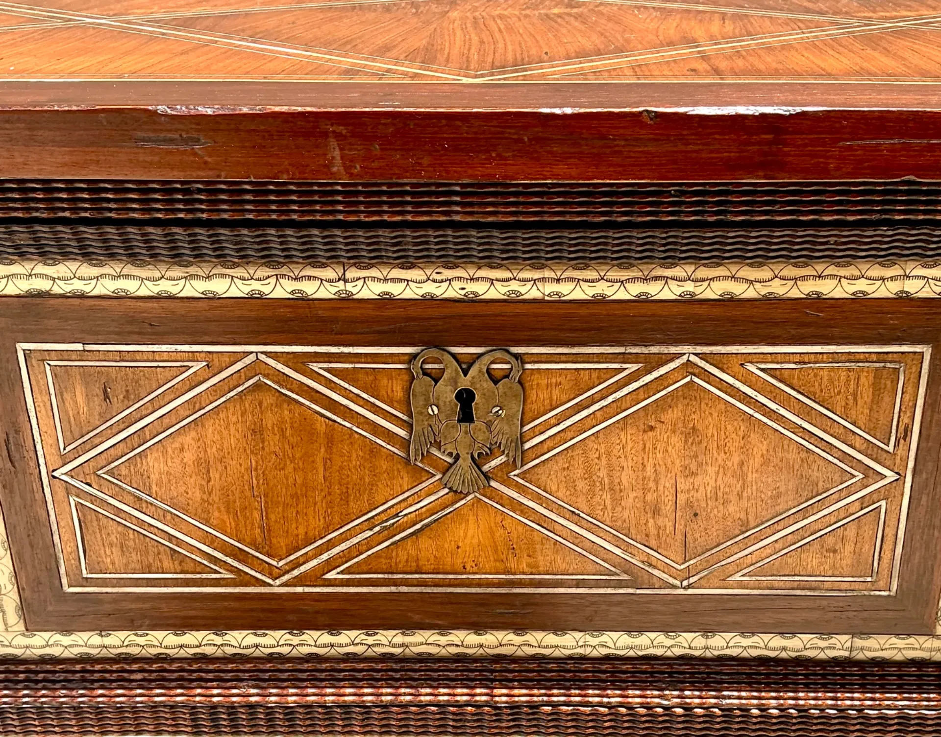 Vintage Alphonse Marina Carved Wood Console Table with Bone Inlay — additional photo 5