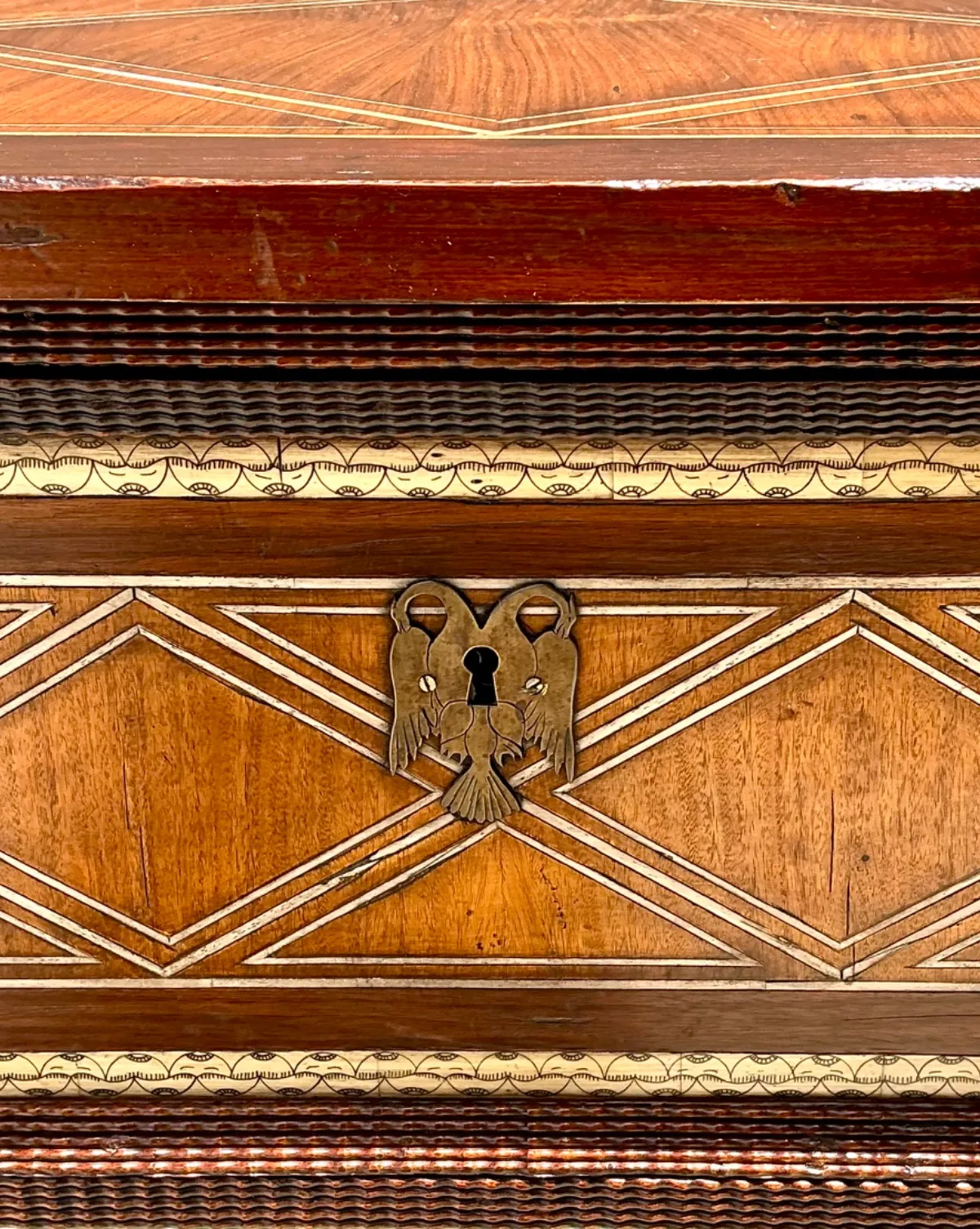 Vintage Alphonse Marina Carved Wood Console Table with Bone Inlay — additional photo 5