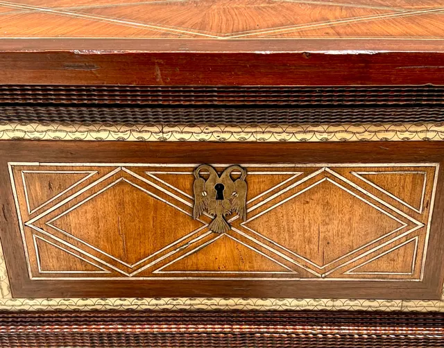 Vintage Alphonse Marina Carved Wood Console Table with Bone Inlay — additional photo 5