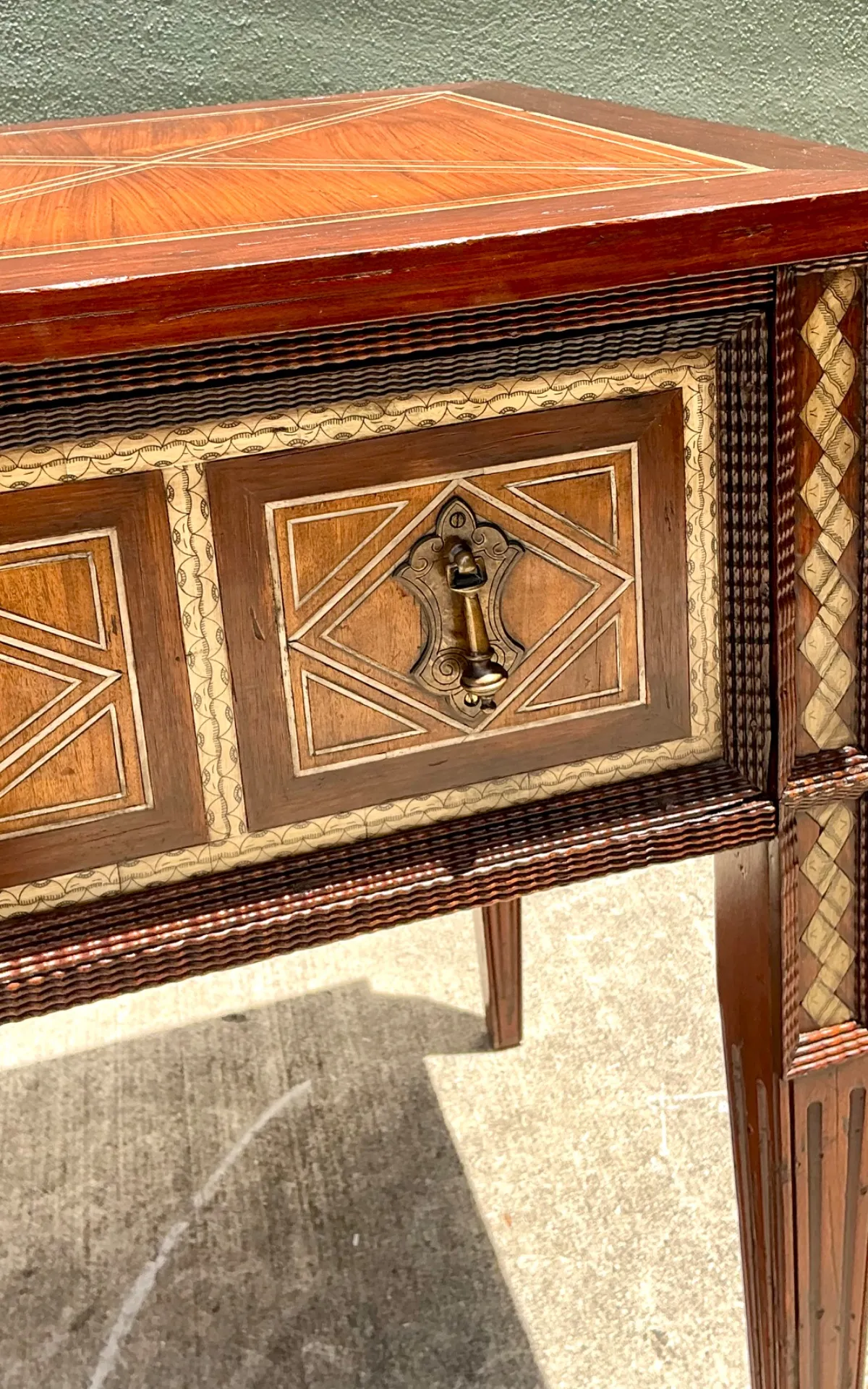 Vintage Alphonse Marina Carved Wood Console Table with Bone Inlay — additional photo 4