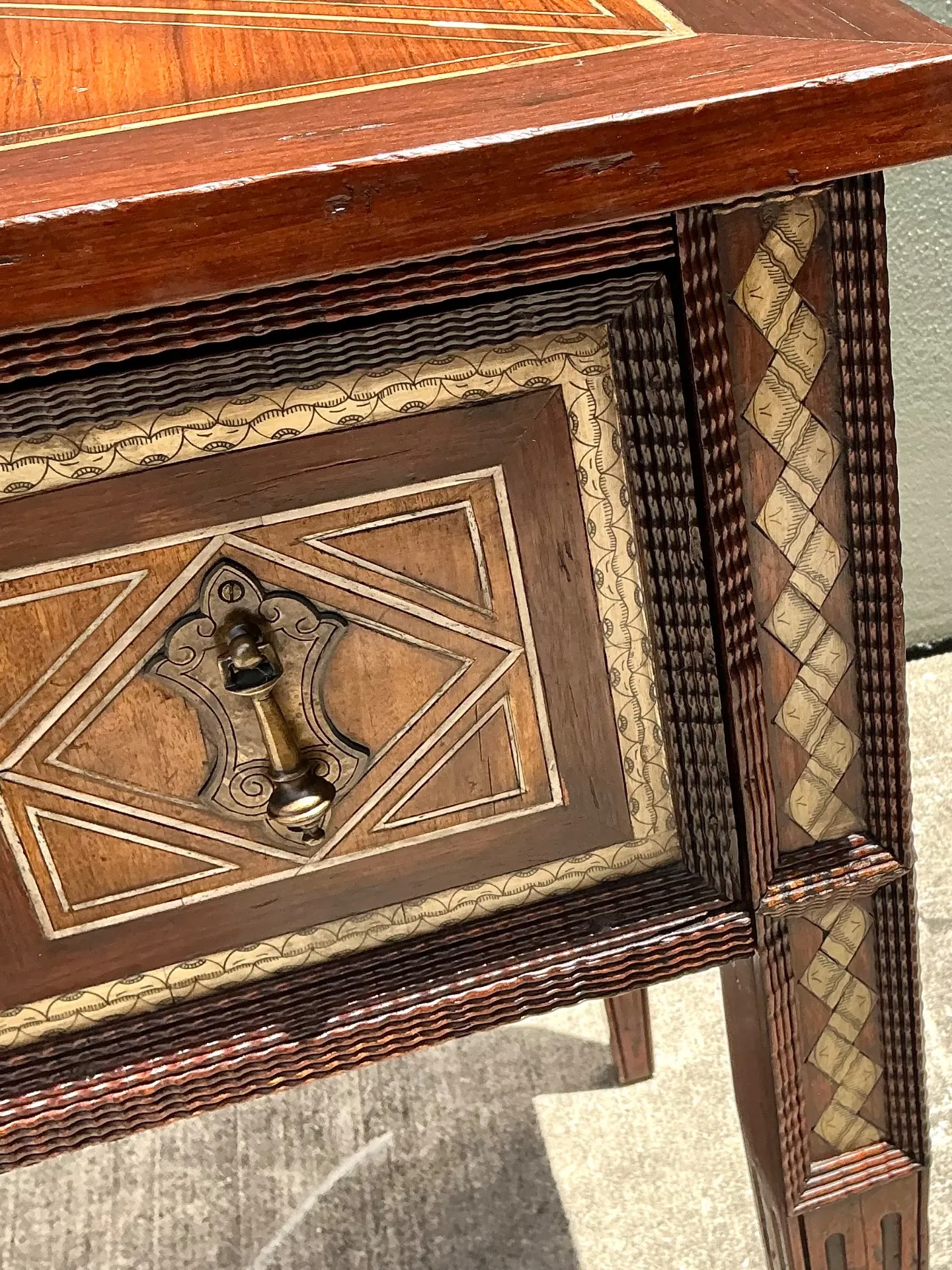 Vintage Alphonse Marina Carved Wood Console Table with Bone Inlay — additional photo 6