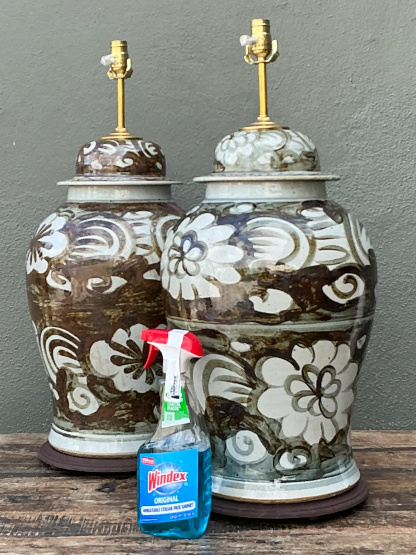 Vintage Monumental Hand-Painted Ceramic Ginger Jar Lamps - Pair — additional photo 6